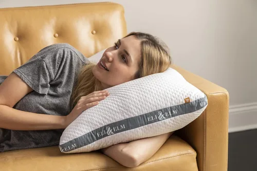 Vista 7 de Eli & Elm La mejor almohada ergonómica para dormir de lado para el dolor de cuello. Relleno de látex refrescante con soporte y funda transpirable