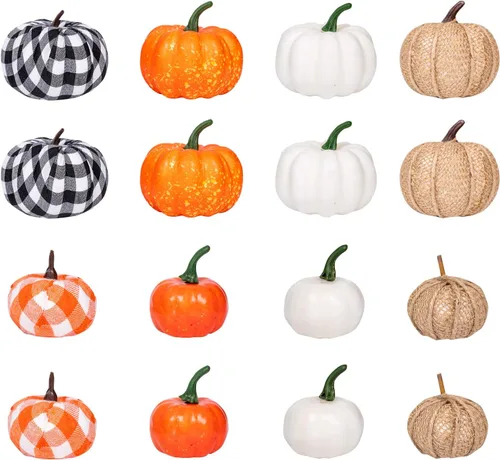 Vista 4 de Ueerdand 16 calabazas artificiales de arpillera de espuma sintética de arpillera para decoración de otoño, Halloween, Acción de Gracias