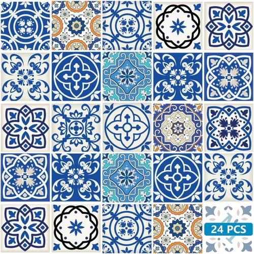 Vista 14 de Juego de 24 calcomanías para azulejos de salpicaduras en muro, azulejos tradicionales de Talavera, calcomanías para azulejos de baño y cocina Barra