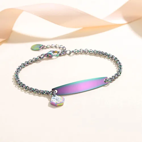 Vista 2 de LinnaLove - Pulsera de identificación de alerta médica con cadena Rolo simple pregrabada para mujer