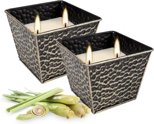 Vista 13 de Velas de citronela grandes de 3 mechas de 2 x 14 onzas, de larga duración hasta 30 horas, vela de soja natural perfumada para jardín, campamento