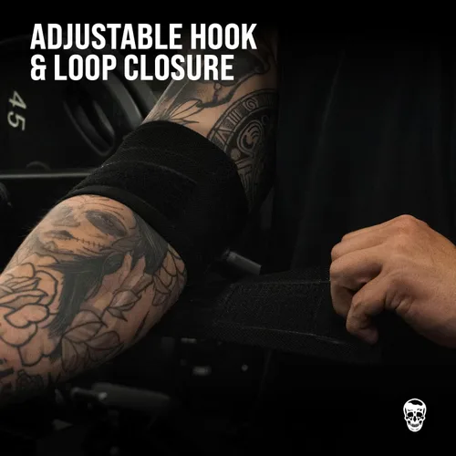 Vista 3 de Gymreapers Coderas de levantamiento de pesas (1 par) – Correa de compresión flexible de 40 pulgadas para codo y soporte para articulaciones