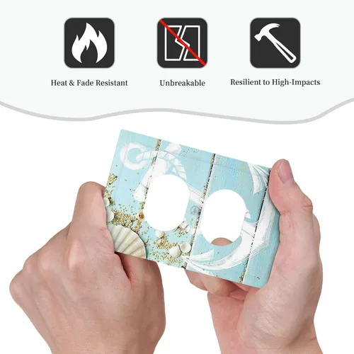 Vista 6 de Cubiertas de Tomacorriente Ancla Estrella de Mar Concha Tablón de Madera Rústico Náutico 1 Gang Interruptor de Luz Dúplex Placa Cubierta Decorativa