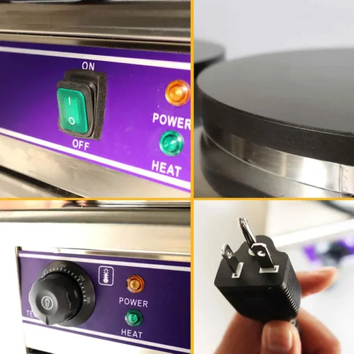 Vista 6 de Máquina eléctrica comercial para crepas, máquina de panqueques de doble cabeza, 15.7 in, plancha antiadherente con control de temperatura