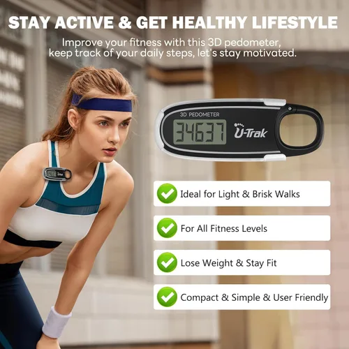Vista 7 de 3D Pedometer for Walking with Removable Clip and Carabiner Simple Step Counter for Walking Accurate Clip On Step Tracker for Men Women Kids
