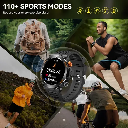 Vista 5 de Reloj inteligente militar para hombre con linterna LED de 1.46 pulgadas, HD, táctico, resistente, reloj inteligente con brújula