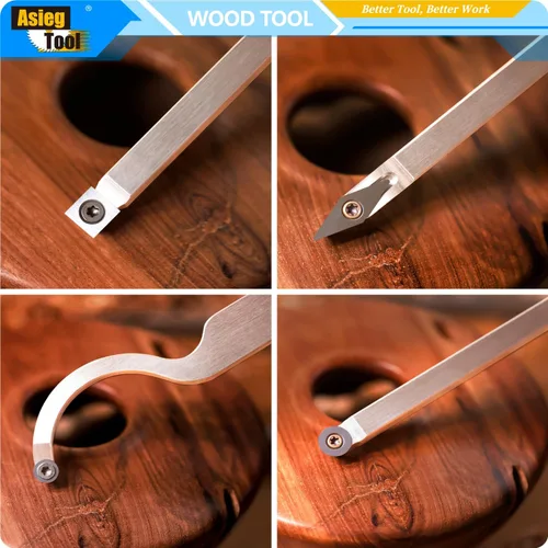 Vista 9 de Juego de herramientas de torneado de torneado de madera con punta de carburo, 4 piezas, conjunto combinado de acabado de detallador más duro