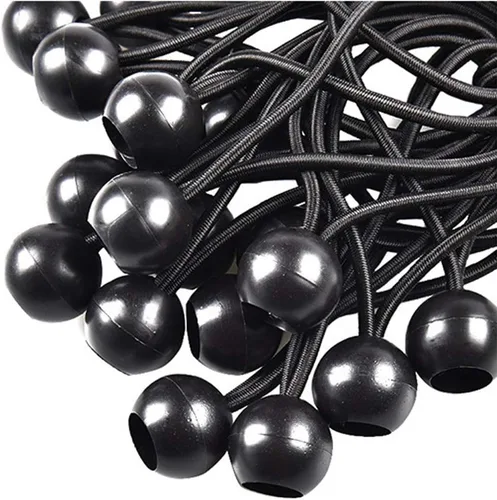 Vista 3 de 10 unidades de cuerdas elásticas de bola de plástico negro para tienda de campaña, lona, toldo, equipaje