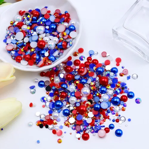 Vista 3 de 60g Mezcla de Perlas Planas y Piedras de Imitación Planas para Artesanías, Piedras de Imitación de Perlas de 2mm-10mm para Uñas, Arte en Vasos