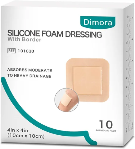 Vista 13 de Dimora Apósito de espuma de silicona con adhesivo de borde de 4 x 8 pulgadas, vendaje impermeable para el cuidado de heridas, paquete de 5