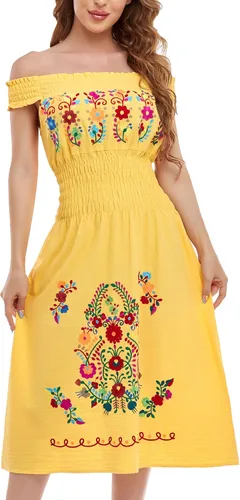 YZXDORWJ Vestido sexy sin mangas bordado con hombros descubiertos y cintura elástica para mujer