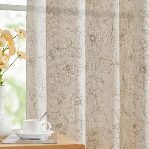 Vista 40 de JINCHAN Cortinas de mezcla de lino con flores para sala de campo francés, cortinas para sala de estar de 84 pulgadas de largo, cortinas impresas