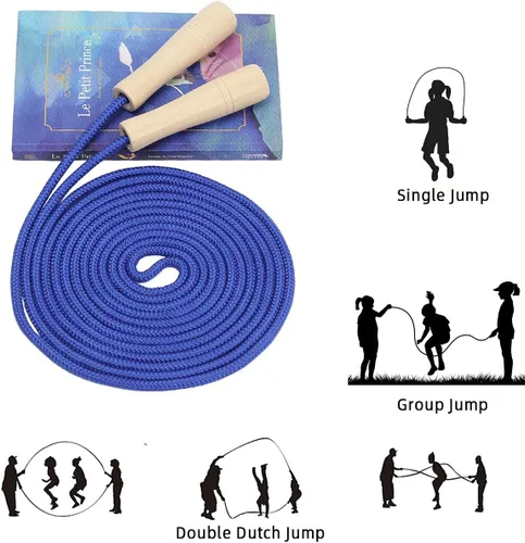 Vista 7 de Cuerda de saltar de 16 pies de largo para niños, cuerda de saltar holandesa doble ajustable con mango de madera, cuerda de salto