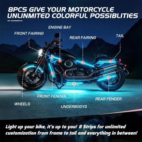 Vista 6 de Nilight Kit de luces LED RGB para motocicleta, impermeable, multicolor, lámpara de luces de atmósfera con control remoto inalámbrico RF de 4 teclas
