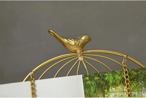 Vista 3 de Jemeni Soporte para libro de cocina para cocina, un caballete de recetas tiene forma de jaula de metal con 2 cadenas pesadas, dorado..