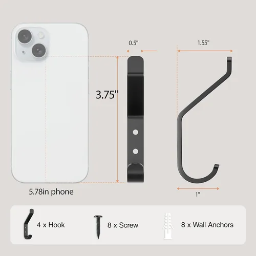 Vista 3 de susswiff Paquete de 10 Ganchos para Colgar Abrigos, 20 LB (Máximo), Ganchos de Pared de Acero Inoxidable para Toalla, Sombrero, Mochila, Llave