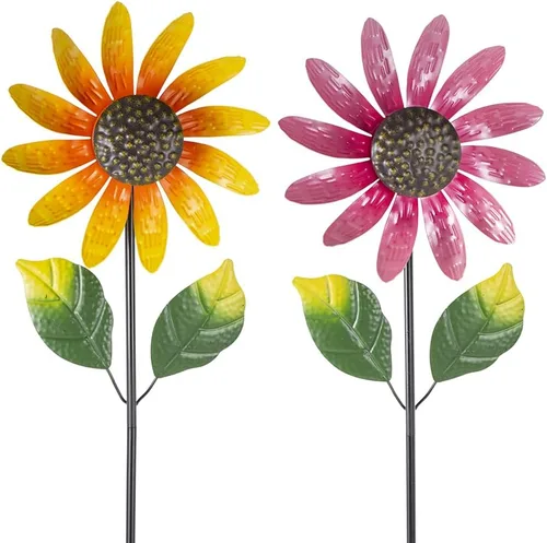 Vista 17 de Viveta Molinillo de viento para exteriores, escultura de viento decorativa con estaca resistente, molinetes rosas para patio y jardín
