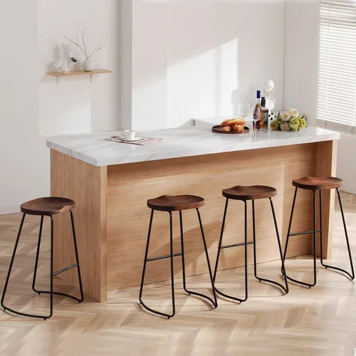 Vista 94 de HeuGah Juego de 4 taburetes de bar con asiento de silla de montar con patas de metal, taburetes rústicos de altura de mostrador sin respaldo