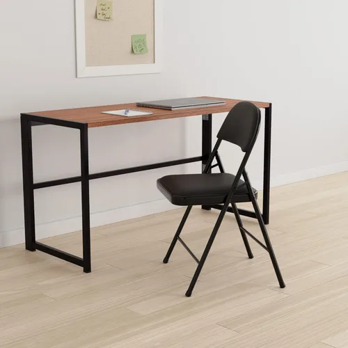 Vista 2 de Yaxa Basics Cómodas sillas plegables de acero metálico acolchadas con vinilo, color negro, paquete de 4