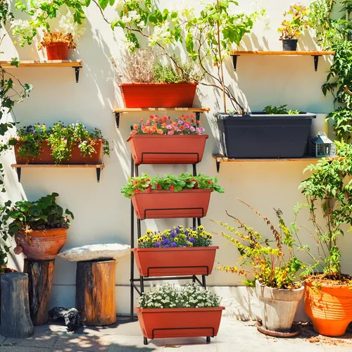 Vista 8 de OYEAL Cama de Jardín Elevada de 4 Niveles Jardineras Verticales para Interior y Exterior Caja de Jardinera Elevada con Patas Jardinera de Hierbas