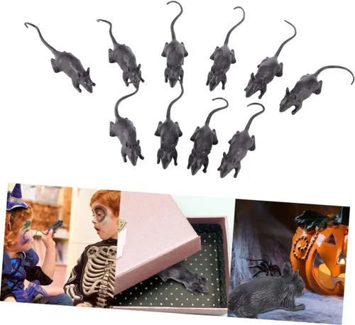 Vista 6 de 10pcs Halloween Plastic Fake Mice Prank Realistic Simulation Mouse Decorations Lightweight Creepy Props for Party Haunted House