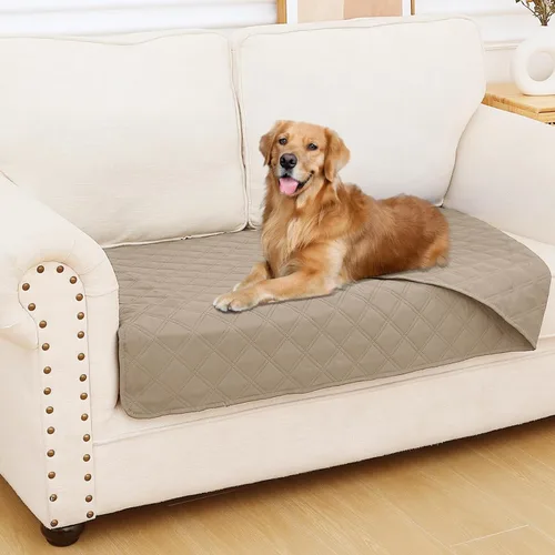 Vista 147 de Smiry Funda impermeable para cama de mascota, suave y lavable, para muebles, cama, sofá, reversible, a cuadros (30 x 53 pulgadas, color beige/beige)