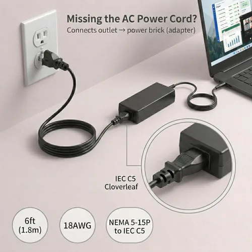 Vista 3 de Cable de alimentación para portátil de 3 clavijas de 6 pies, cable de Mickey Mouse NEMA 5-15P a IEC C5 de repuesto, cable de alimentación de 18 AWG