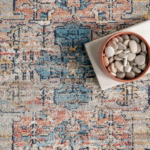 Vista 7 de nuLOOM Marley Medallion - Alfombra de área de 4 x 6 pies para sala de estar, dormitorio, comedor, cocina, azul/beige
