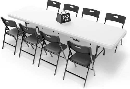 Vista 12 de Juego de mesa plegable de 4 pies con 4 sillas plegables, mesa resistente de 400 libras y sillas de 330 libras, paquete de muebles plegables