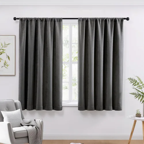 Vista 21 de WRENSONGE Cortinas opacas para dormitorio, cortinas opacas negras de 63 pulgadas de largo para sala de estar, ventanas, cocina, habitación, cortinas