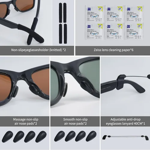 Vista 4 de Accesorios para lentes inteligentes Ray-Ban Meta Wayfarer/Headliner/Skyler, vienen con almohadillas nasales, 4 pares, cordón ajustable anticaída