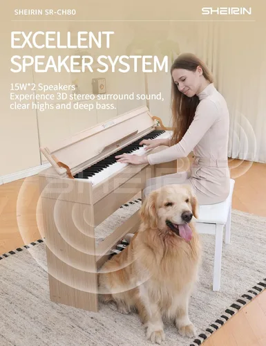 Vista 5 de Piano digital de 88 teclas con teclado pesado, soporte, cubierta, acción de martillo, teclado acústico eléctrico vertical de tamaño completo, pedal