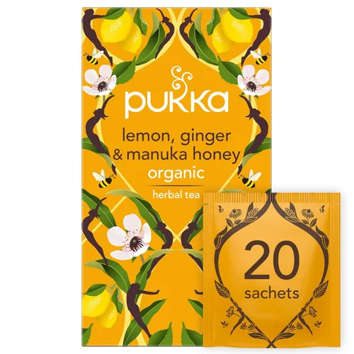 Pukka Herbs Té orgánico de limón, jengibre y miel de manuka, infusión de té orgánico que fortalece el sistema inmunológico, con cúrcuma, ideal para
