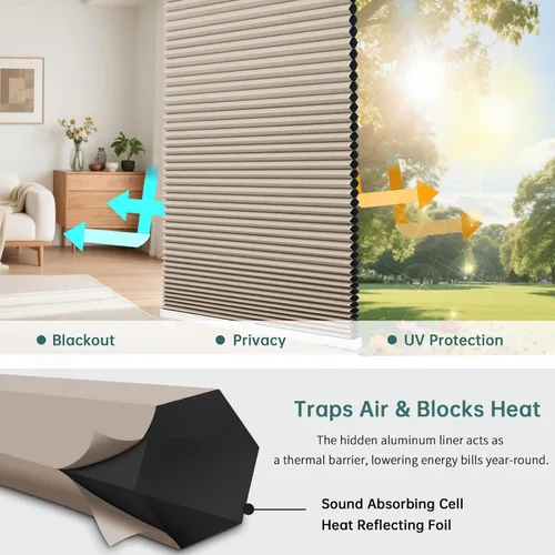 Vista 5 de Changshade Persianas Celulares Opacas sin Cordón, Persianas de Arriba hacia Abajo y de Abajo hacia Arriba para Ventanas, Persianas de Ventana