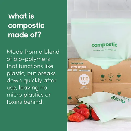Vista 8 de Compostic Bolsas resellables compostables para el hogar, aptas para microondas y congelador, contenedor de almacenamiento de alimentos orgánicos, 60