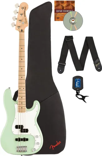 Fender Squier Affinity Precision Bass PJ Bundle con estuche, afinador, correa y DVD instructivo Austin Bazaar, verde surf