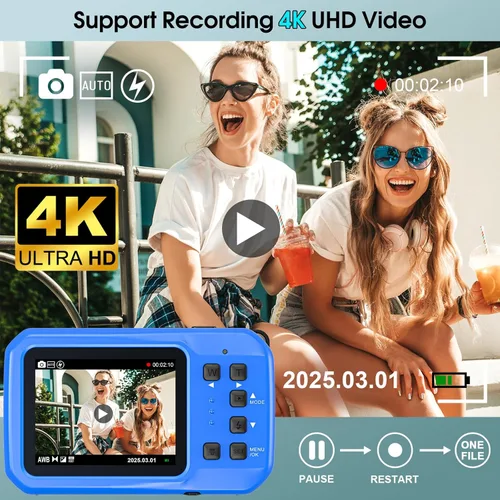 Vista 5 de Cámara subacuática 4K, cámara digital impermeable de 64 MP y 16 pies con tarjeta de 32 GB, cámara impermeable flotante