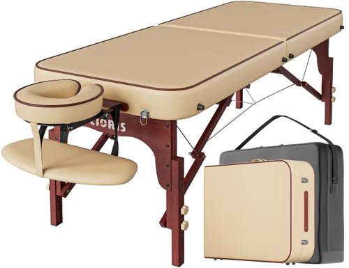 Vista 8 de CLORIS Mesa de masaje profesional de 84 pulgadas, patas de madera reforzada, portátil, 2 plegables, ligeras, para spa, salón de spa, cama de masaje