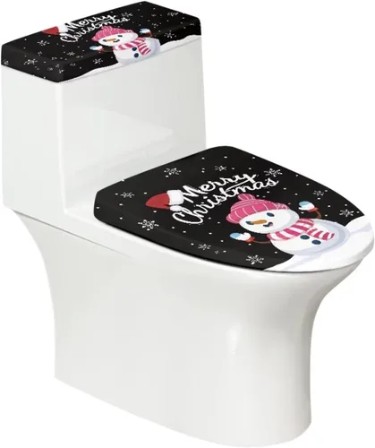 Vista 32 de Juego de decoración de baño de 2 piezas con diseño de muñeco de nieve de Navidad, cubierta de tanque para asiento de inodoro