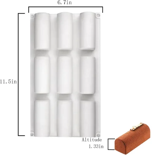 Vista 2 de Moldes cilíndricos de silicona – Molde de troncos de 9 cavidades para tartas, molde de chocolate, moldes de silicona antiadherentes para hornear