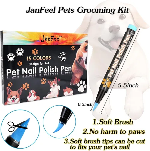 Vista 6 de Bolígrafos de esmalte de uñas para perro, 15 colores, juego de esmaltes de uñas para mascotas, secado rápido, seguro para mascotas, esmalte de uñas
