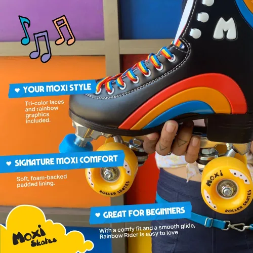 Vista 4 de Moxi Rainbow Rider - Patines de ruedas para mujer, hermosos, duraderos, de apoyo con forro acolchado, una placa resistente y ruedas suaves