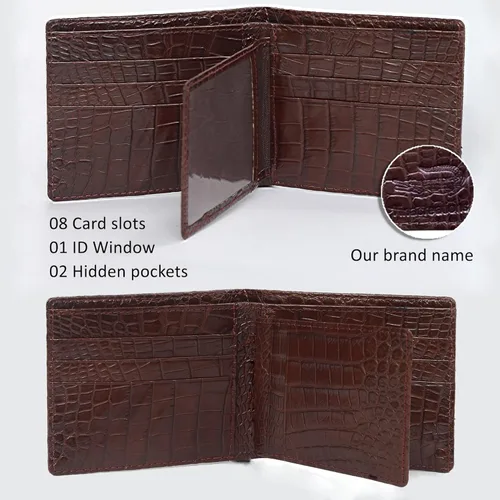 Vista 2 de Vietnamita turquesa de doble cara, cocodrilo de cocodrilo de doble cara, cuero de cocodrilo, doble cara, cartera de alta calidad, bloqueo RFID