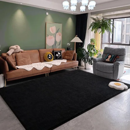 Vista 5 de DweIke Alfombra de área de 4 x 6 pies para sala de estar, alfombras negras súper suaves para dormitorio, alfombra moderna estética lavable de espuma