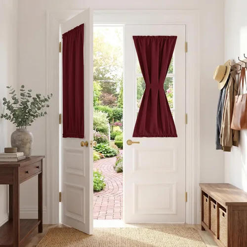 Vista 68 de PONY DANCE Panel de puerta lateral para oscurecer la habitación, cortina de puerta corrediza francesa con aislamiento térmico para privacidad