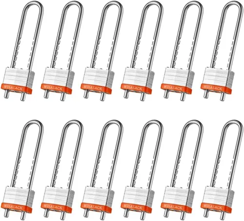 Vista 7 de Candado con Llave, WULALACK Candado de Acero Laminado Resistente de 2 Pulgadas de Ancho con Grillete Ajustable, Candado de Grillete Largo con 2