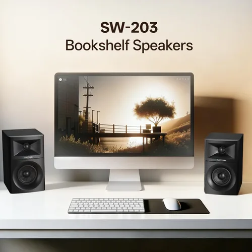 Vista 8 de Sanyun SW203 4.0 Altavoces de computadora - 60W Control DSP de 4 vías Sonido 3D inmersivo - Woofer de fibra de carbono de 3" y tweeter de cúpula