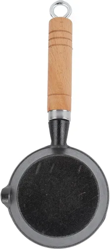 Vista 3 de Mini sartén antiadherente, mini sartén de hierro fundido, mango de madera maciza, mini sartén presazonada para cocinar en interiores y exteriores