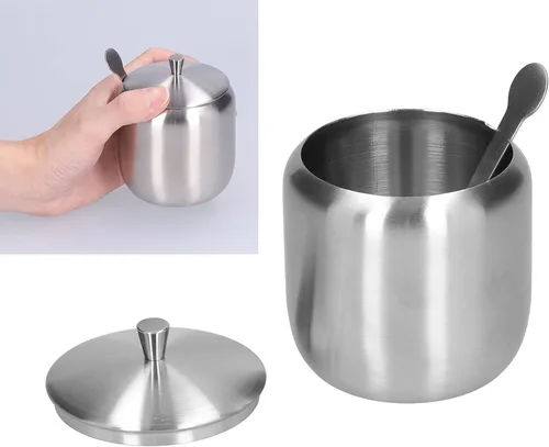 Vista 5 de LIZEALUCKY Azucarero de acero inoxidable de 12.5 fl oz con tapa y cuchara, condimento y tazón de especias, recipiente de condimentos