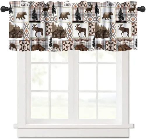 Vista 16 de Cortinas de cenefa de bosque verde con paisaje de bosque brumoso, cenefas artísticas para dormitorio, cenefa de ventana para cocina, baño, sala